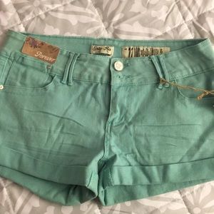 Teal jean shorts